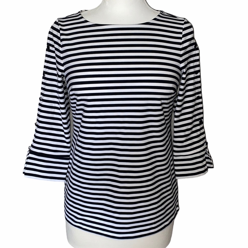 Black and White Stripe 3/4 Sleeve Talbots Top